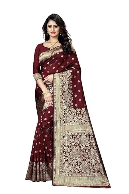 Women's Kanjivaram Silk Sari Pure Banarasi Soft Silk Sarees With Blouse